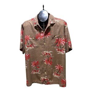 Tommy Bahama Island Modern Silk Camp Shirt Men's L Tropical Palms Short Sleeve